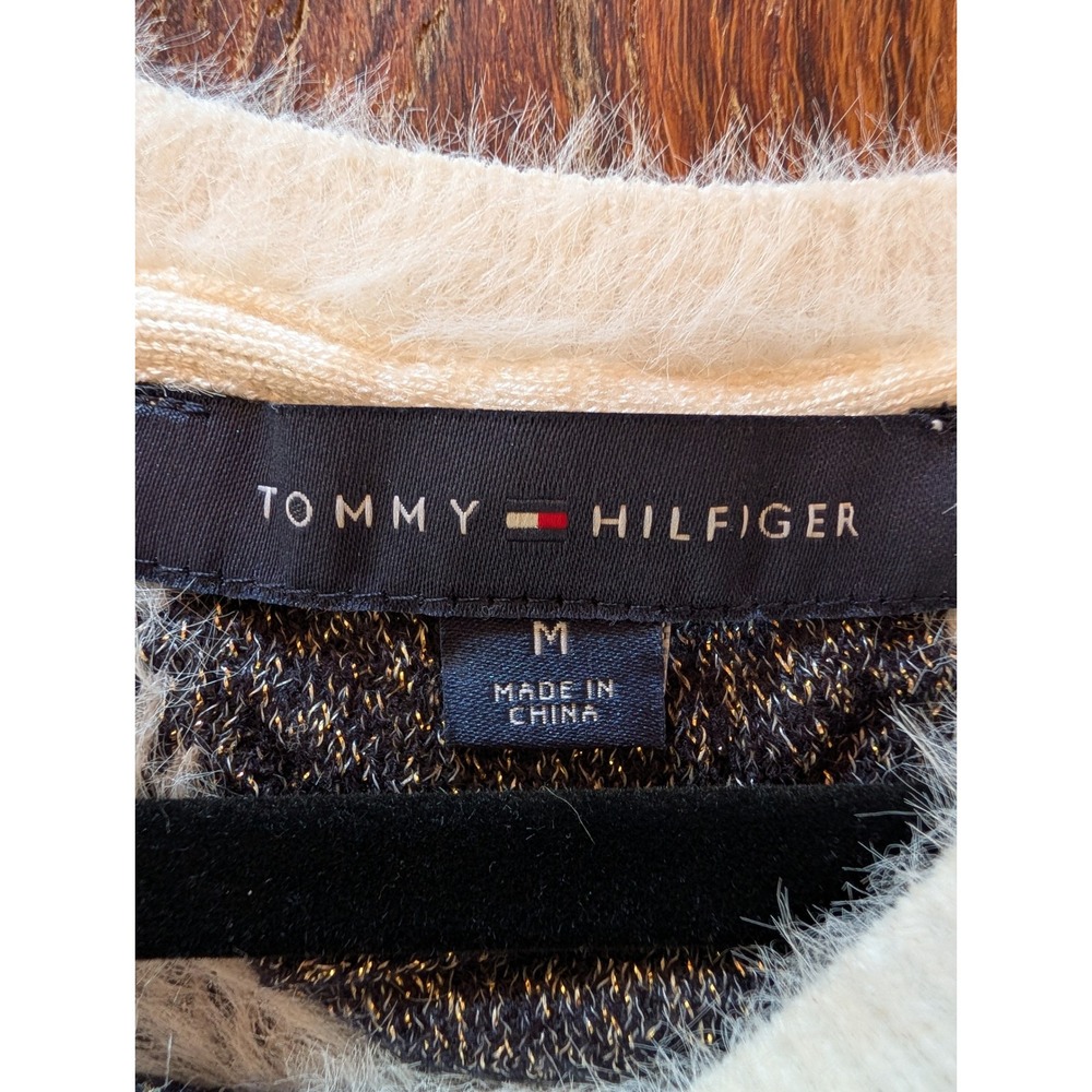 Tommy Hilfiger Womens Fuzzy Eyelash Knit Argyle Sweater Vest M White Metallic - Picture 3 of 8